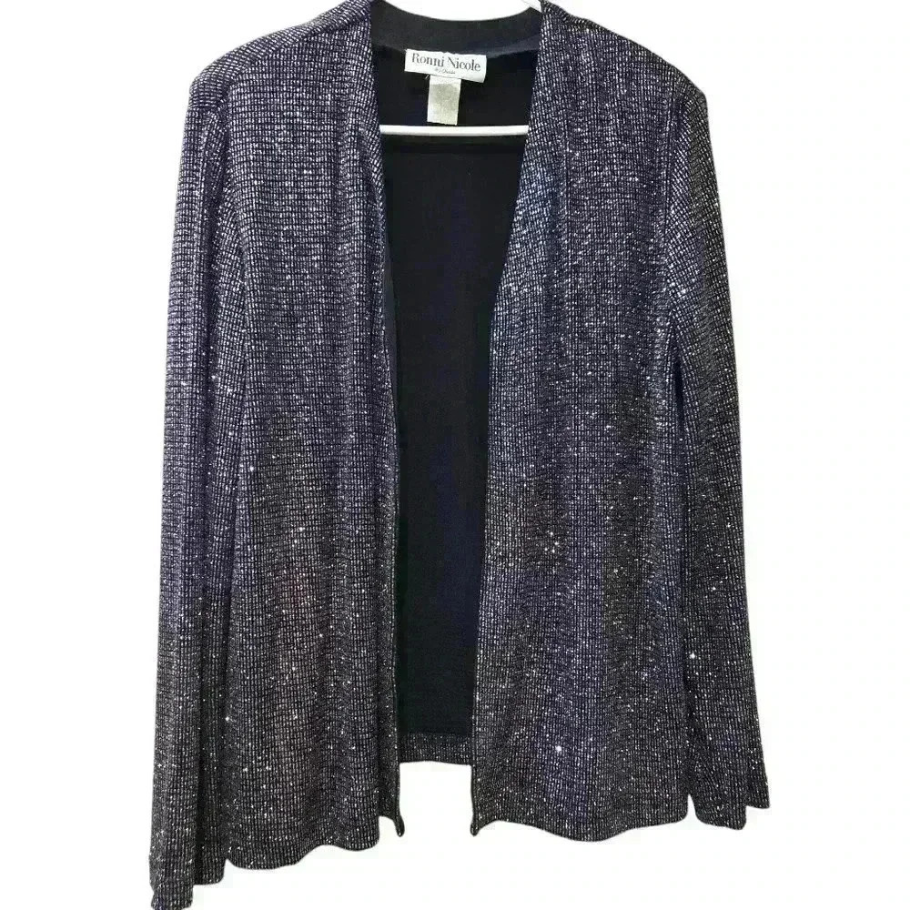 Vintage Ronni Nicole Women's Blazer Glittery Black Size Large #199